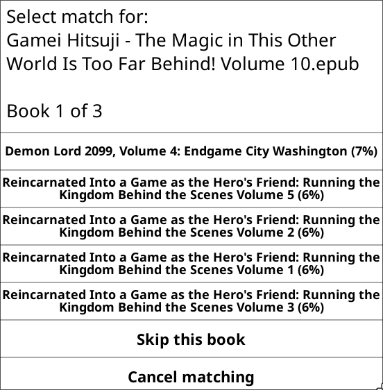 Selection Dialog for found results