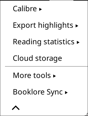 KOReader Tools menu showing the BookLore Sync entry