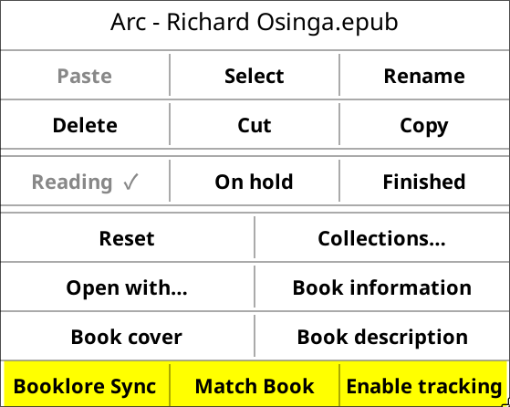 KOReader long press menu