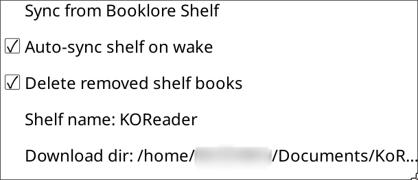 KOReader Shelf sync settings