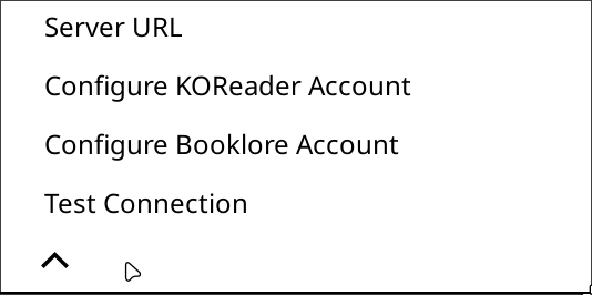 BookLore Sync authentication submenu in KOReader